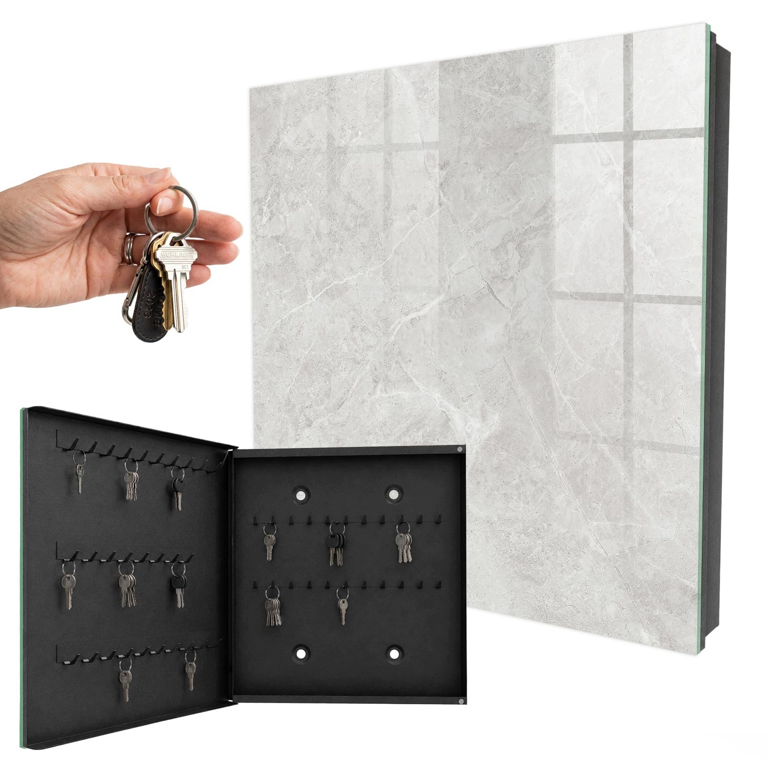 Skříňka Organizér Úložný prostor na klíče Šedá Struktura Černá Levá 30x30 cm