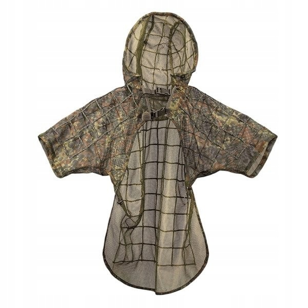 Mil-Tec Maskovací pelerína Ghillie Flecktarn s kapucí a kamuflážním upevněním