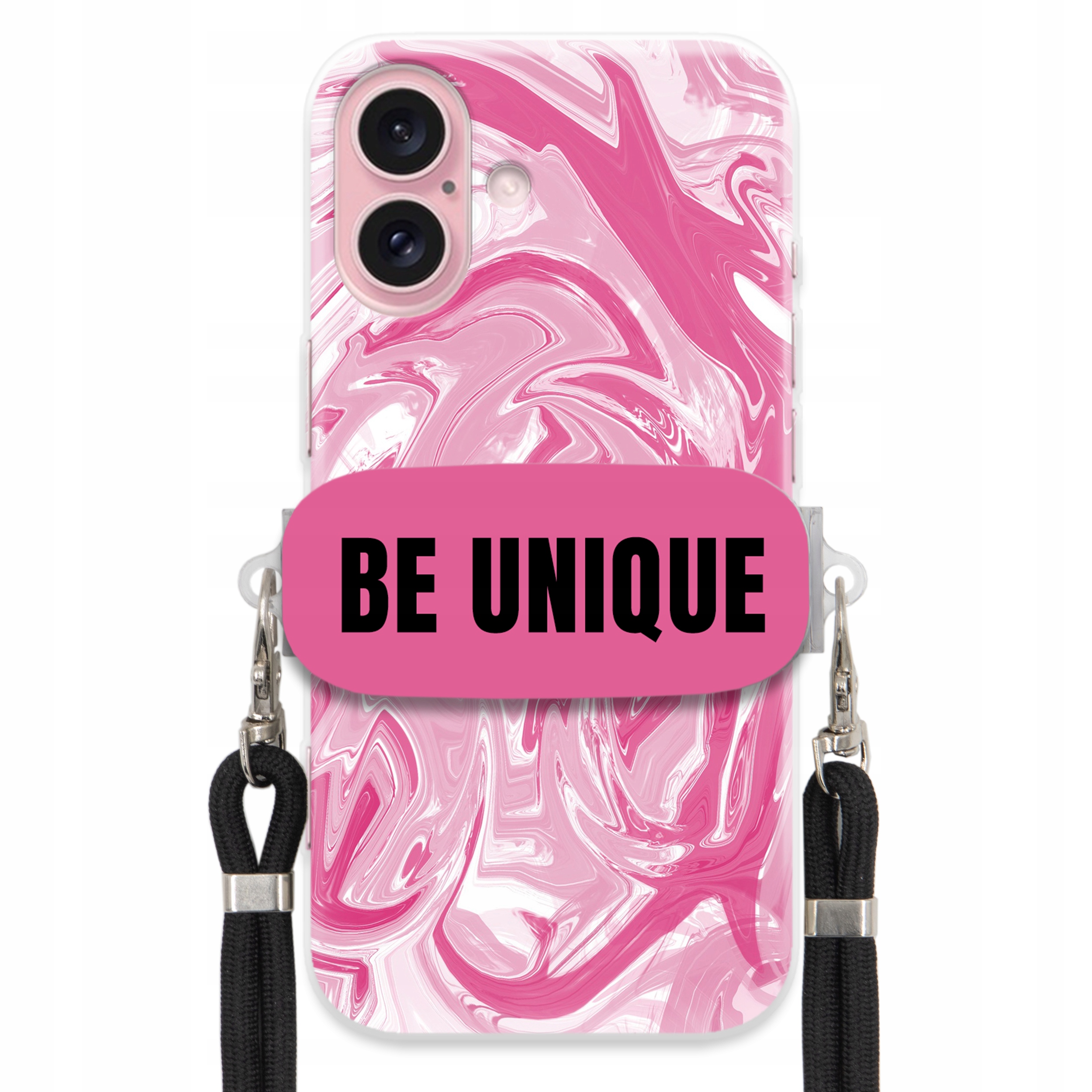 Puzdro pre iPHONE 16 Puzdro držiak šnúrka Čierna ružová Mramor Unique