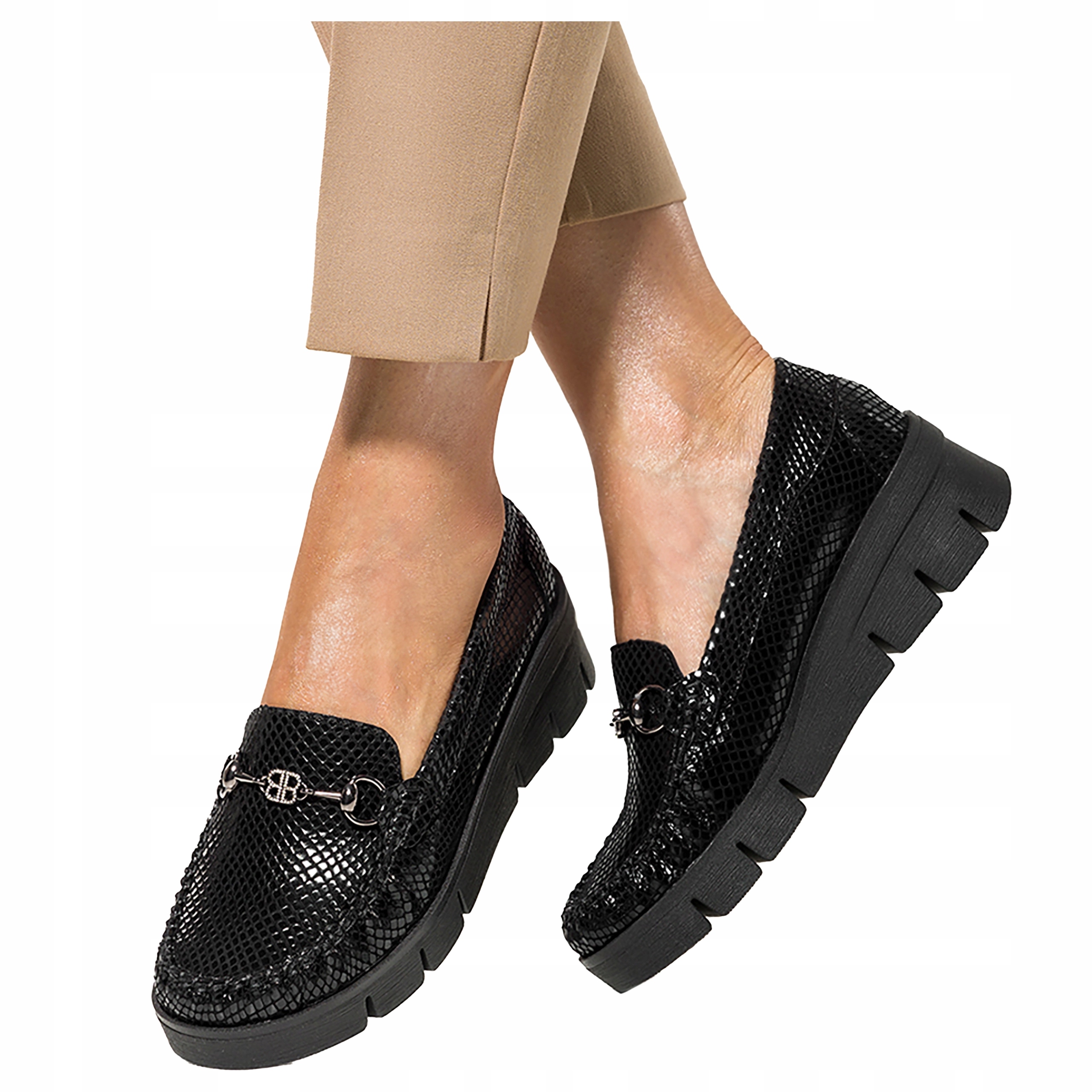 Mokasíny Kožené Polobotky Na Klínku Hadí Vzor Ozdobné Zirkony vel 37