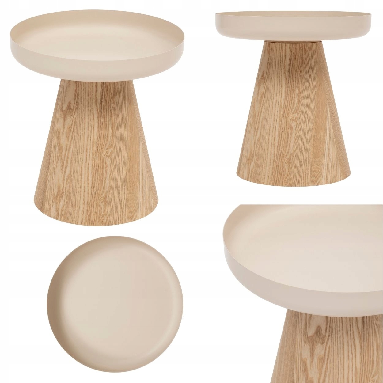 Konferenční Stolek 40 CM Jasanová Základna Béžová Ocelová Deska Zaoblená, Módní