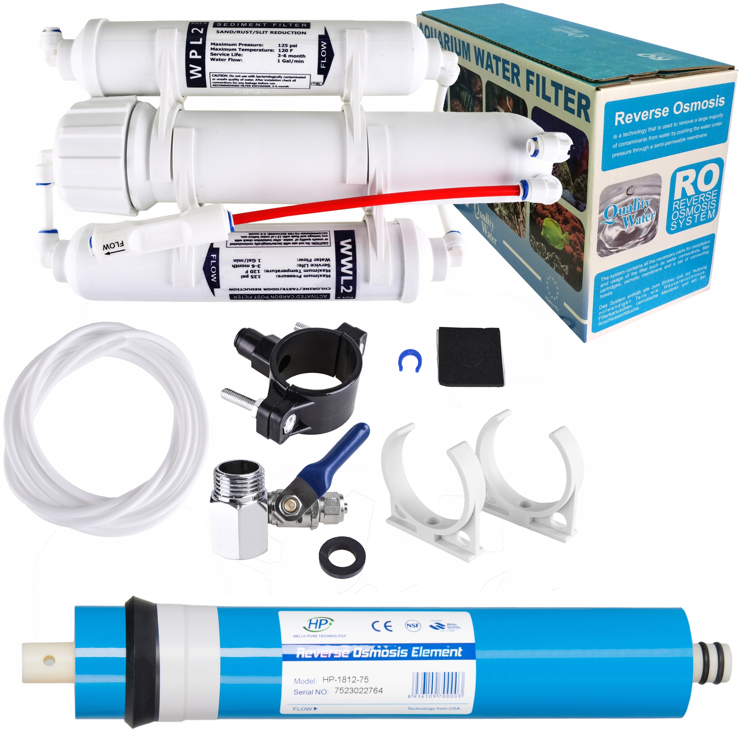 FILTR RO3 OSMOZA AKWARYSTYCZNA 75 GPD RO 3 KOMPLET