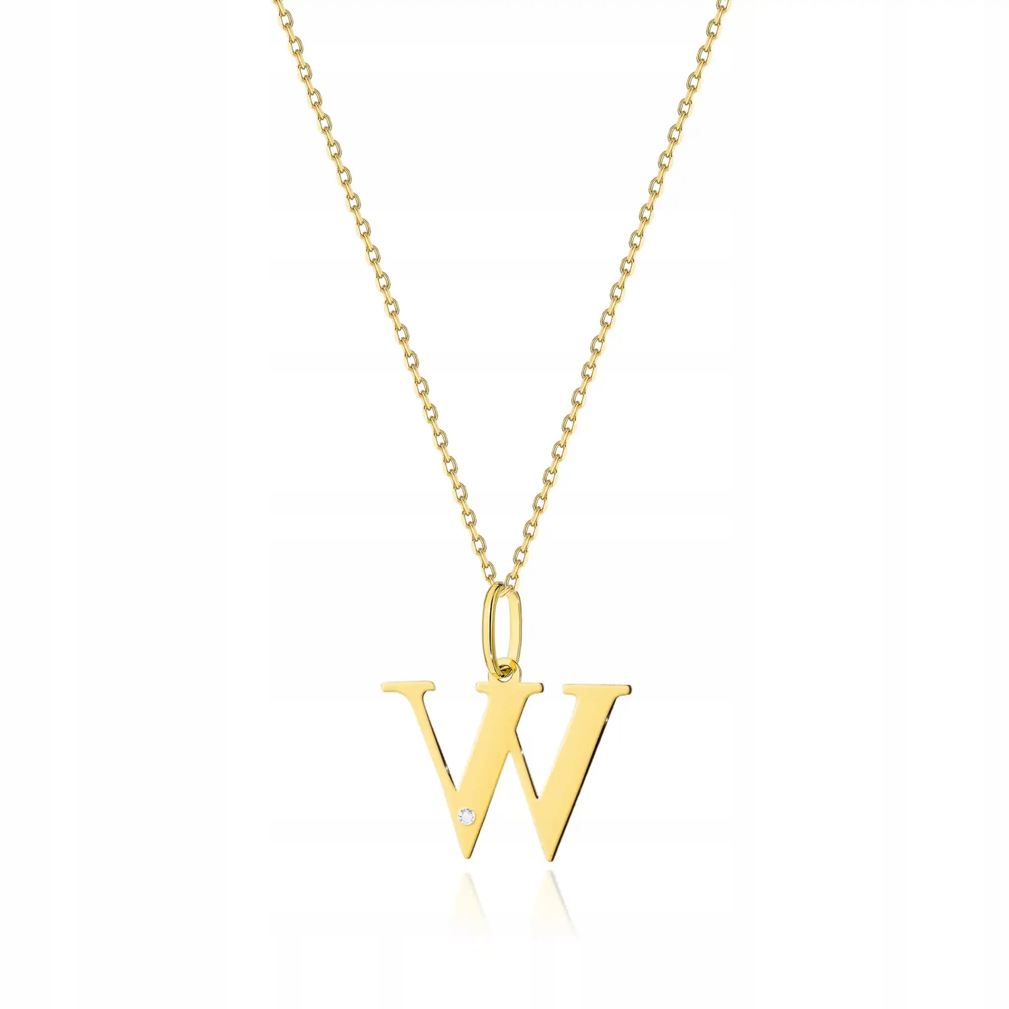 Náhrdelník pro ženu ze zlata 585 s diamanty, písmenko W, elegantní, stylový