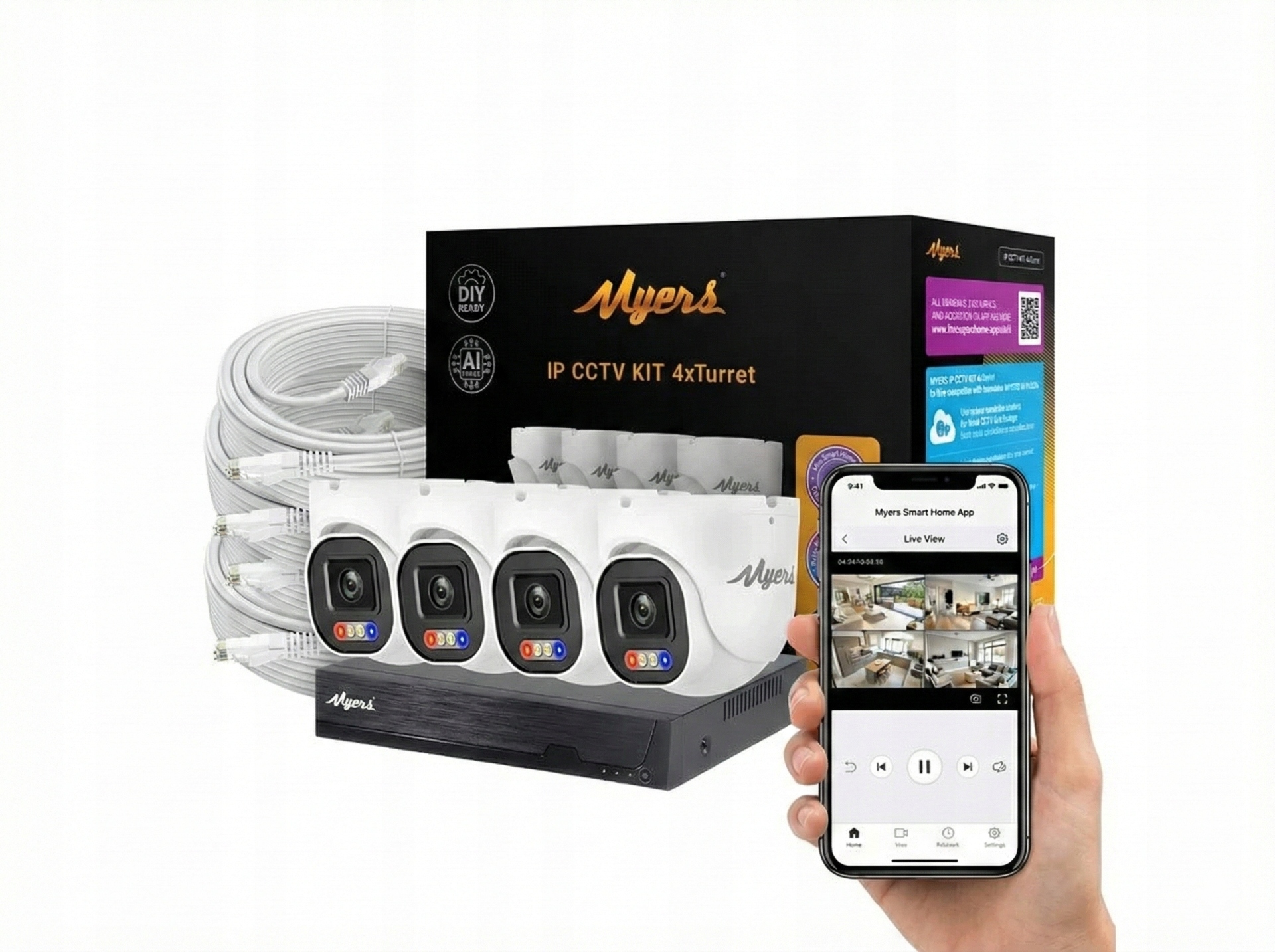 Myers 4K Ultra Hd PoE Set 4x 8MP Turret 16CH Nvr, Detekce Osob, IP66 Kov