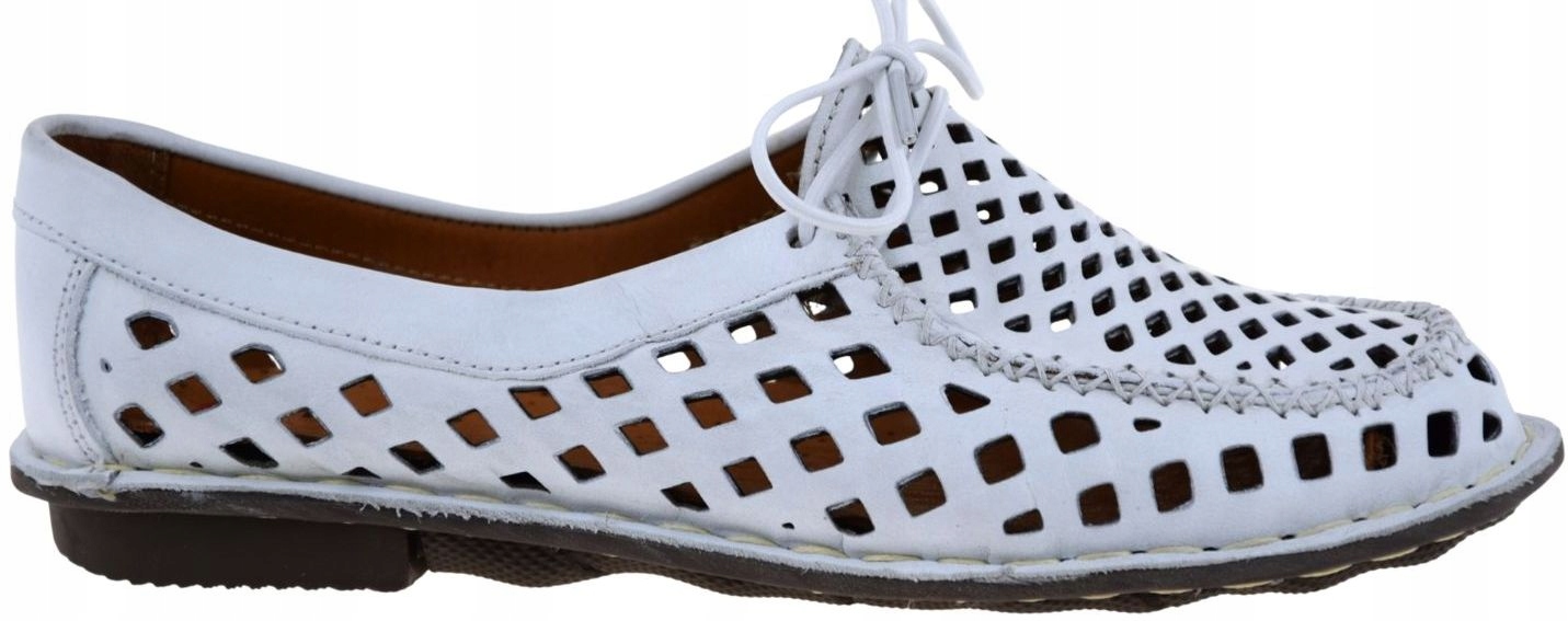 Bílé ažurové dámské kožené polobotky s lehkým šněrováním Artiker 58C3499 41