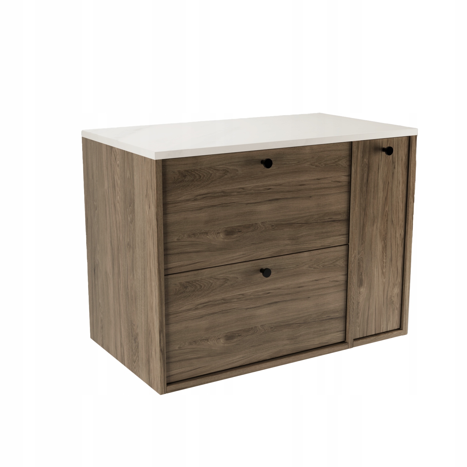 Skříňka pod umyvadlo s regálem 80 cm Ořech Tmavý/Mramor Bílá deska Belino