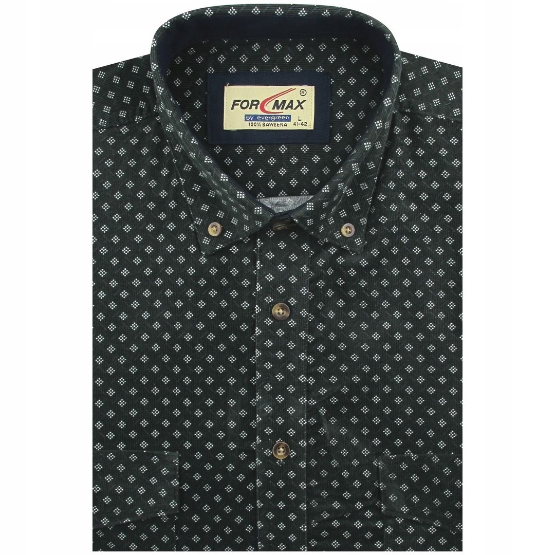 Koszula Męska Sztruksowa Codzienna Casual zielona we wzorki Regular J833