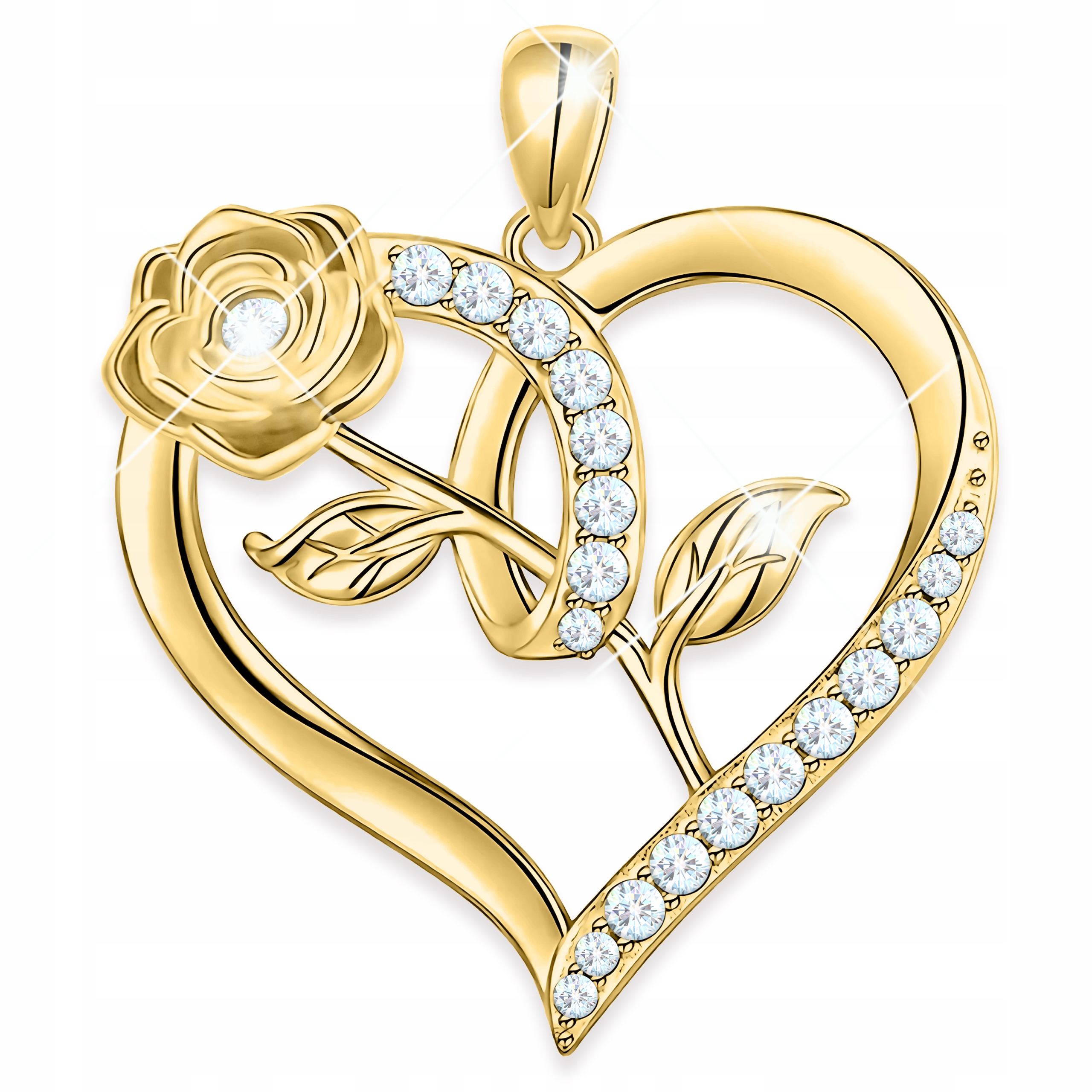 Zlatý přívěsek na řetízek Srdce s zirkony Pozlacená růže Stříbro 925