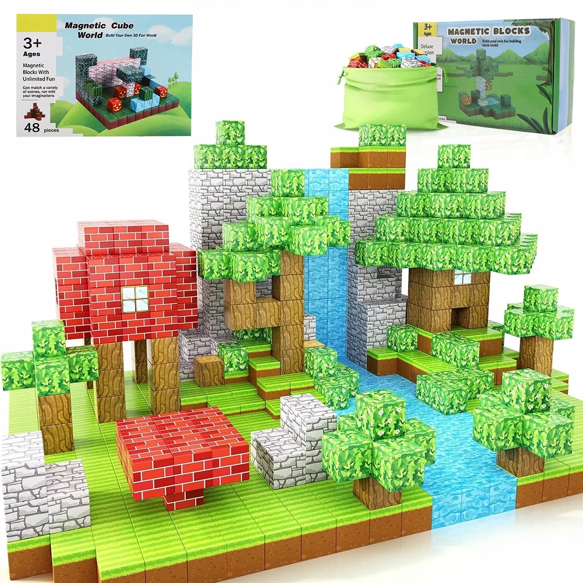 DUŻYCH MAGNETYCZNYCH BLOKÓW BUDOWLANYCH BLOKI MAGNETYCZNE leśny zamek Wiek dziecka 3 m +