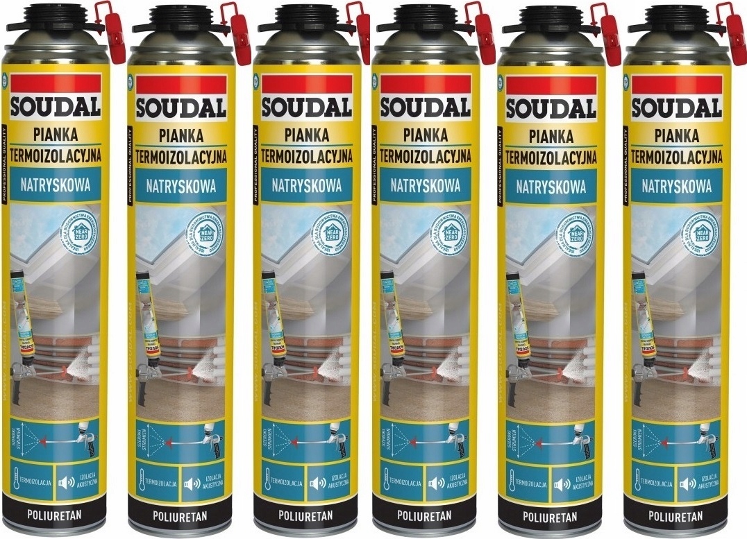 6 Ks Soudal Pur Termoizolační Akustická Stříkací Pěna 700 ml