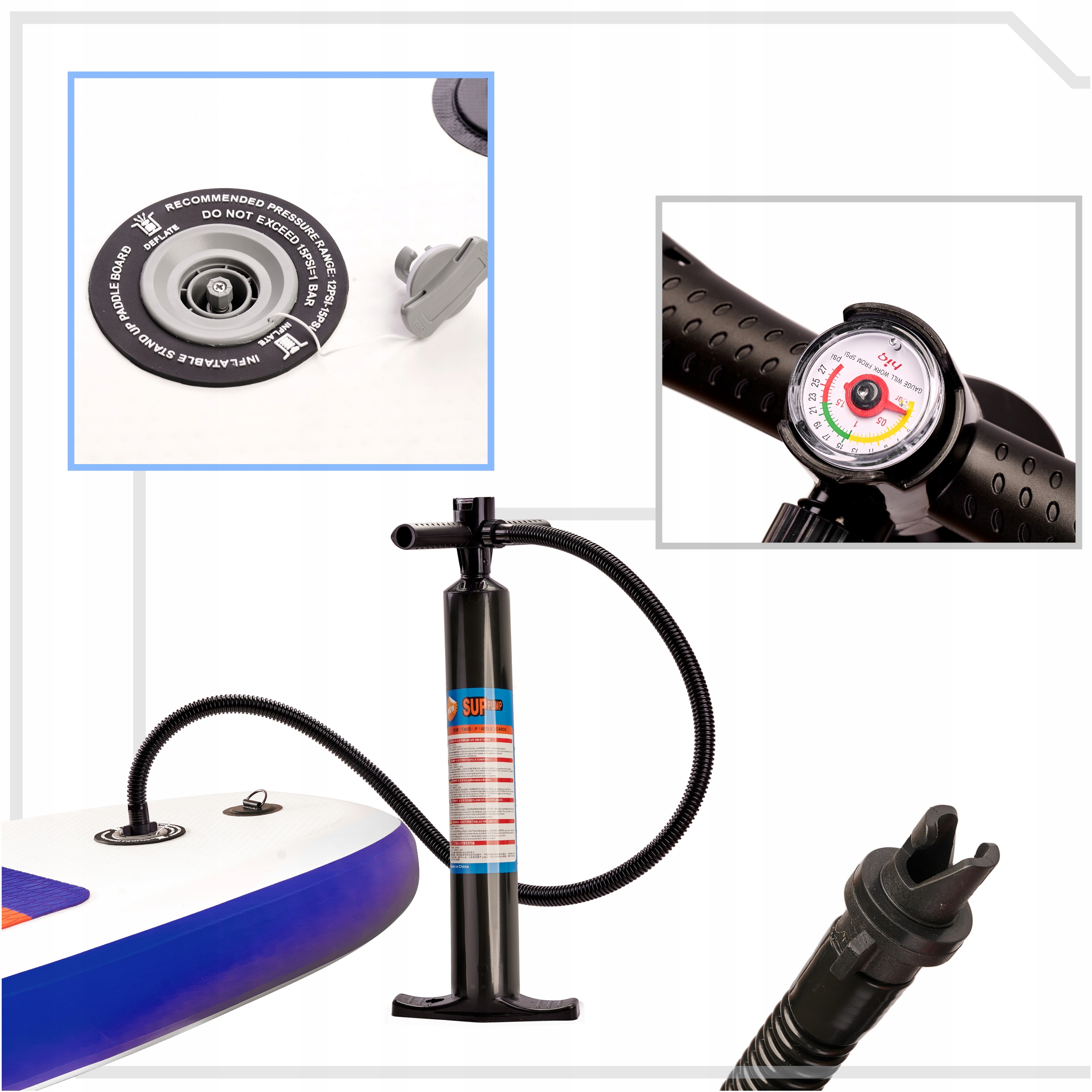 DESKA SUP DO PŁYWANIA POMPOWANA WIOSŁO POMPKA ZESTAW XL 320CM 130KG Stan opakowania oryginalne