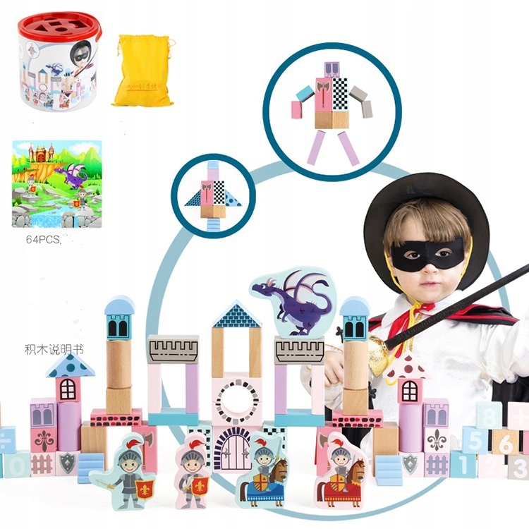 

Duże drewniane klocki Rycerze puzzle Wiaderko