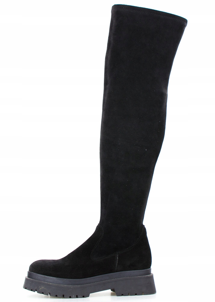 Černé Vysoké Kožené Kozačky Na Platformě 40