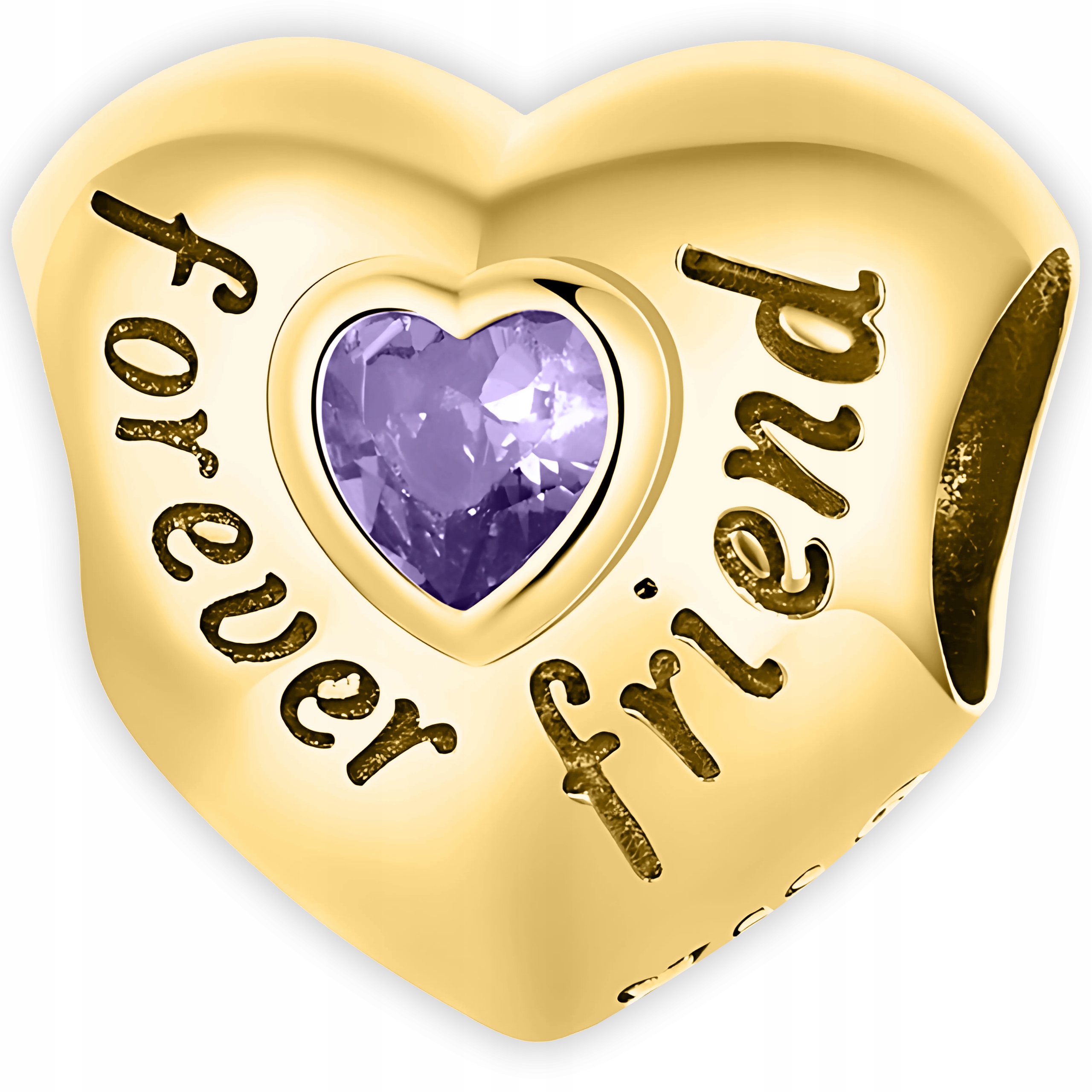 Charms Zlaté Fialové srdce Pozlacené 585 Gravírování Forever Friend Stříbro 925