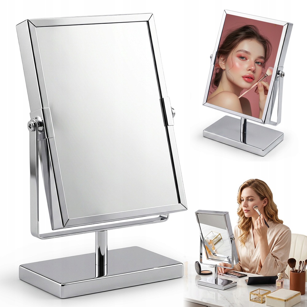 Zrcátko na make-up stojící 360° oboustranné, zvětšující kovový rám