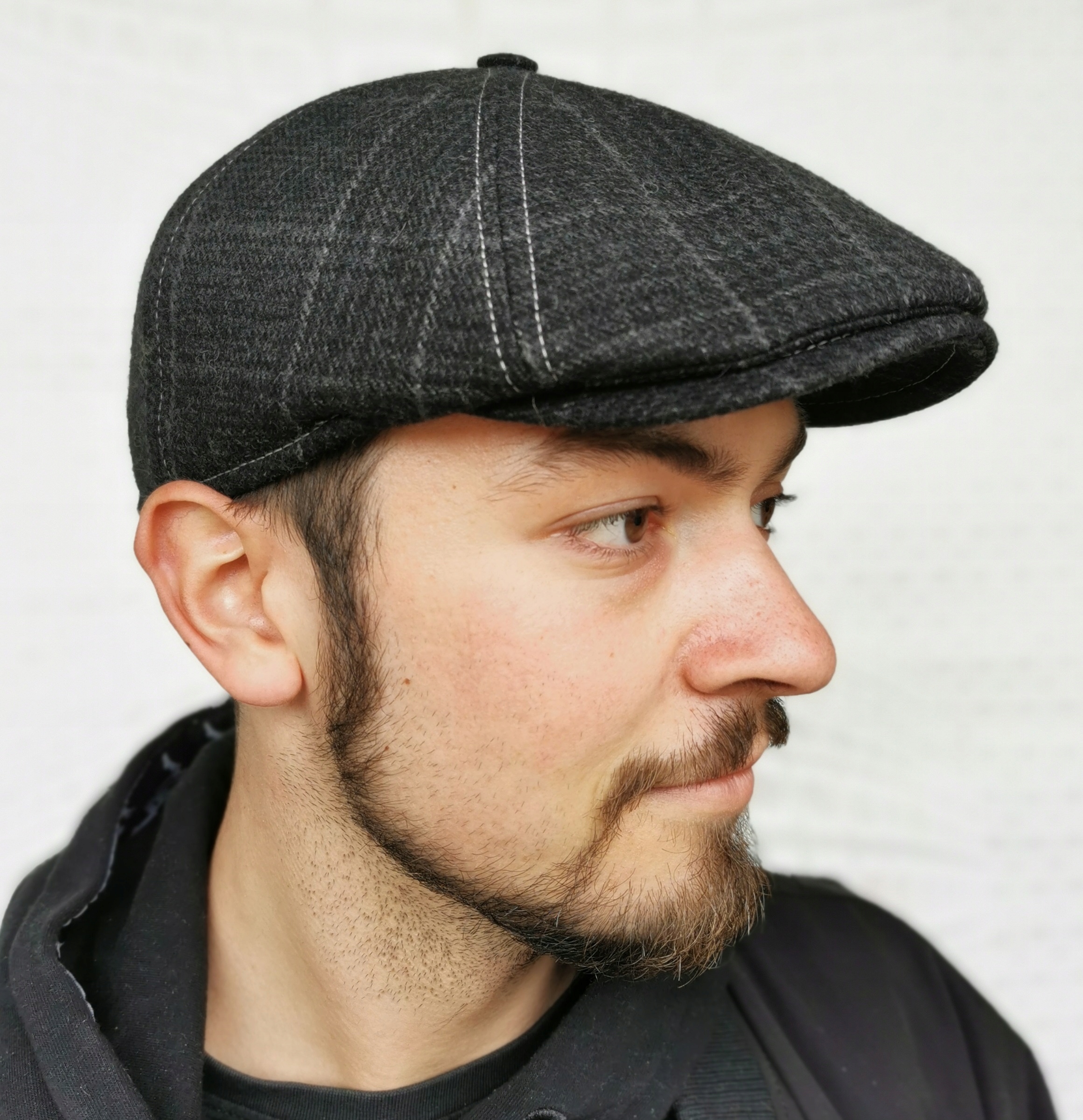 Pánský vlněný kašpárek Grafit mřížka podzimní jarní Rocky Roger 56cm