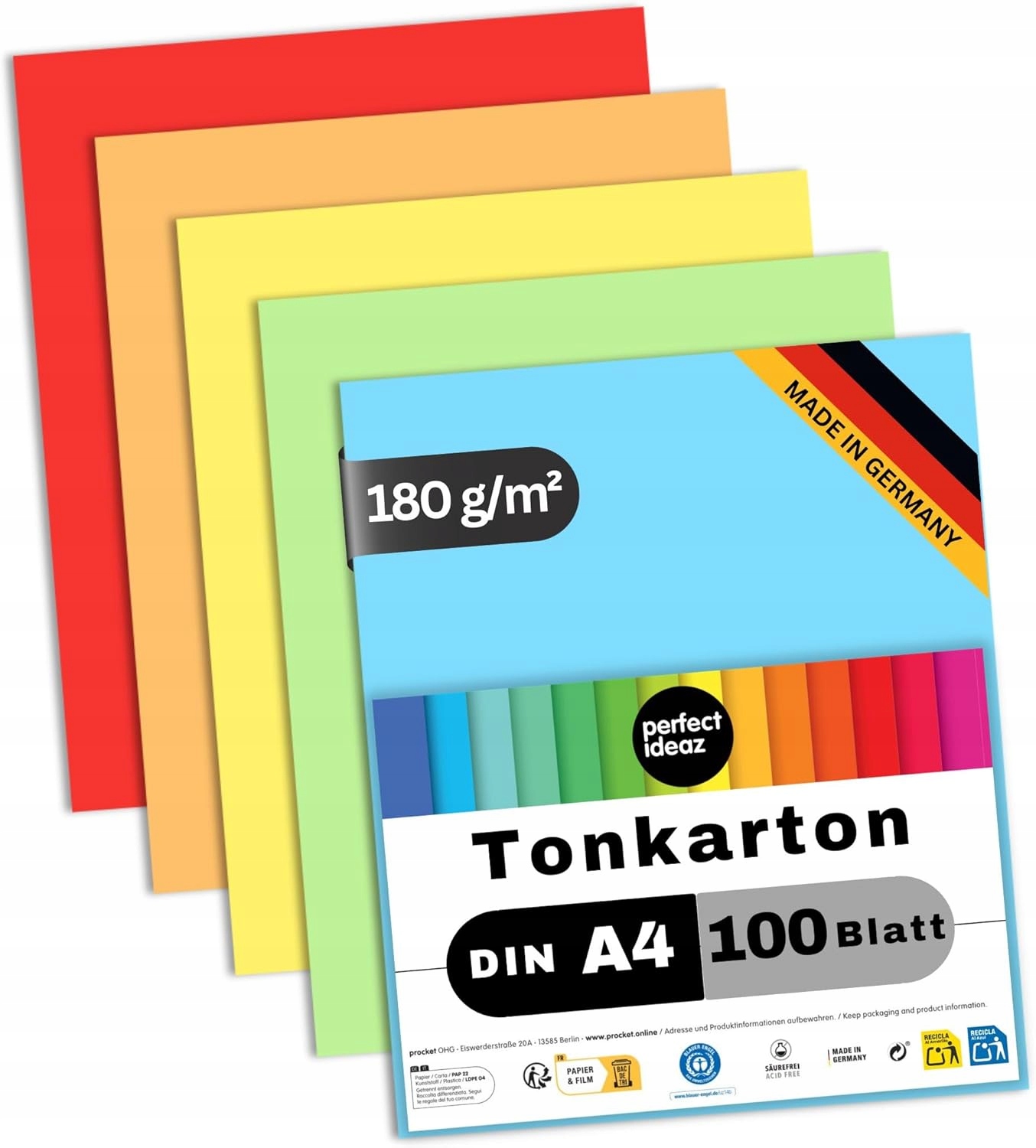 Barevný Karton Din A4 100 Ark 180 G/m² 5 Barev Ruční Práce