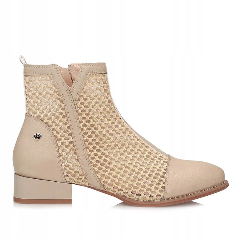 Dámské kotníkové boty M.Daszyński SA197-31 béžové s děrovaným zipem