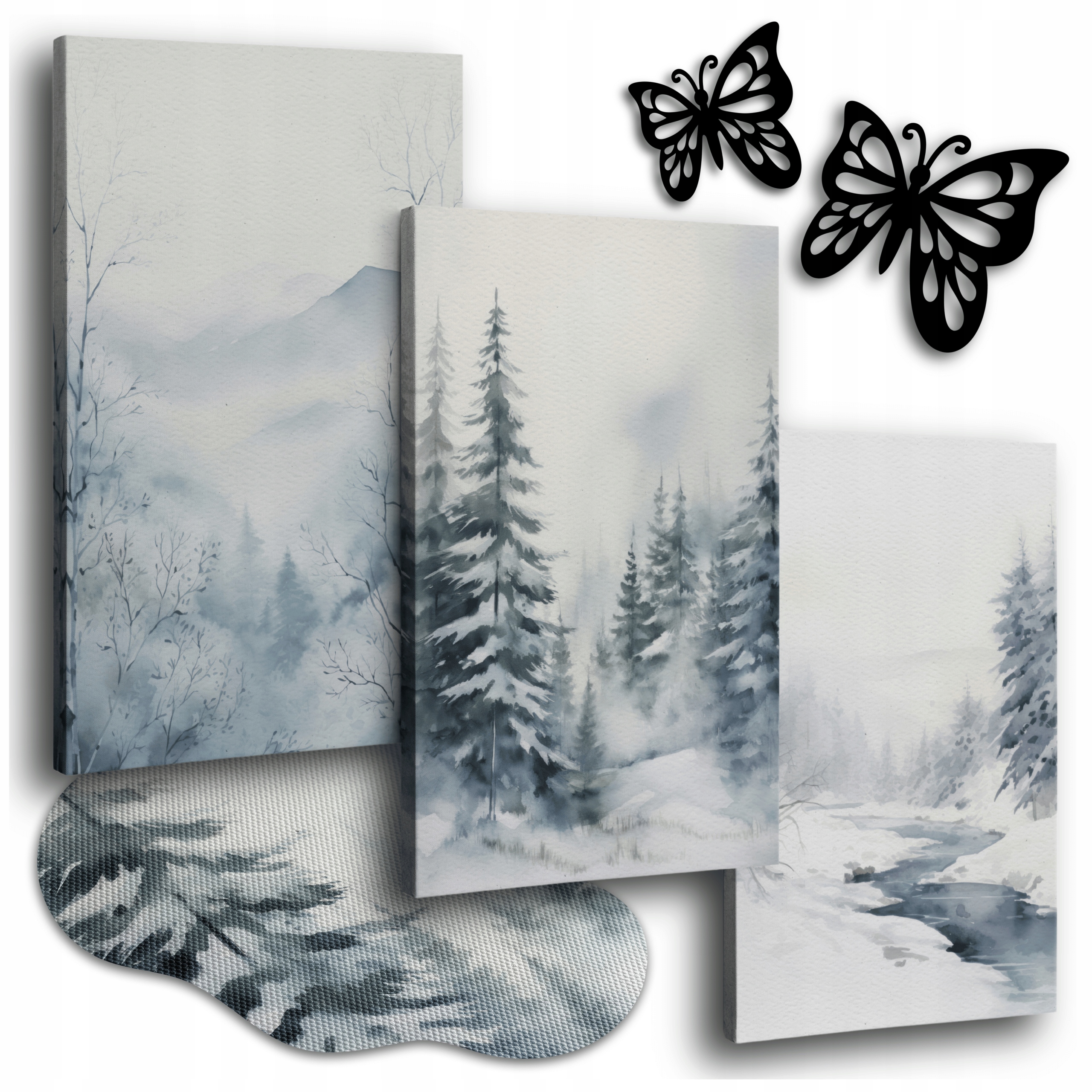 Obraz Na Plátně 120x50 cm Obrazy Do Obývacího Pokoje Triptych Les Stromy Zima Sníh
