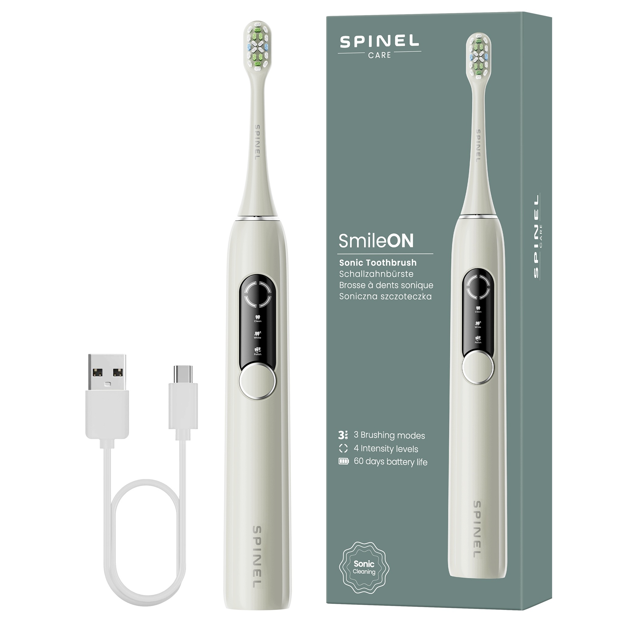 Szczoteczka Soniczna do zębów Spinel SmileON 3 Programy Bateria 60 Dni