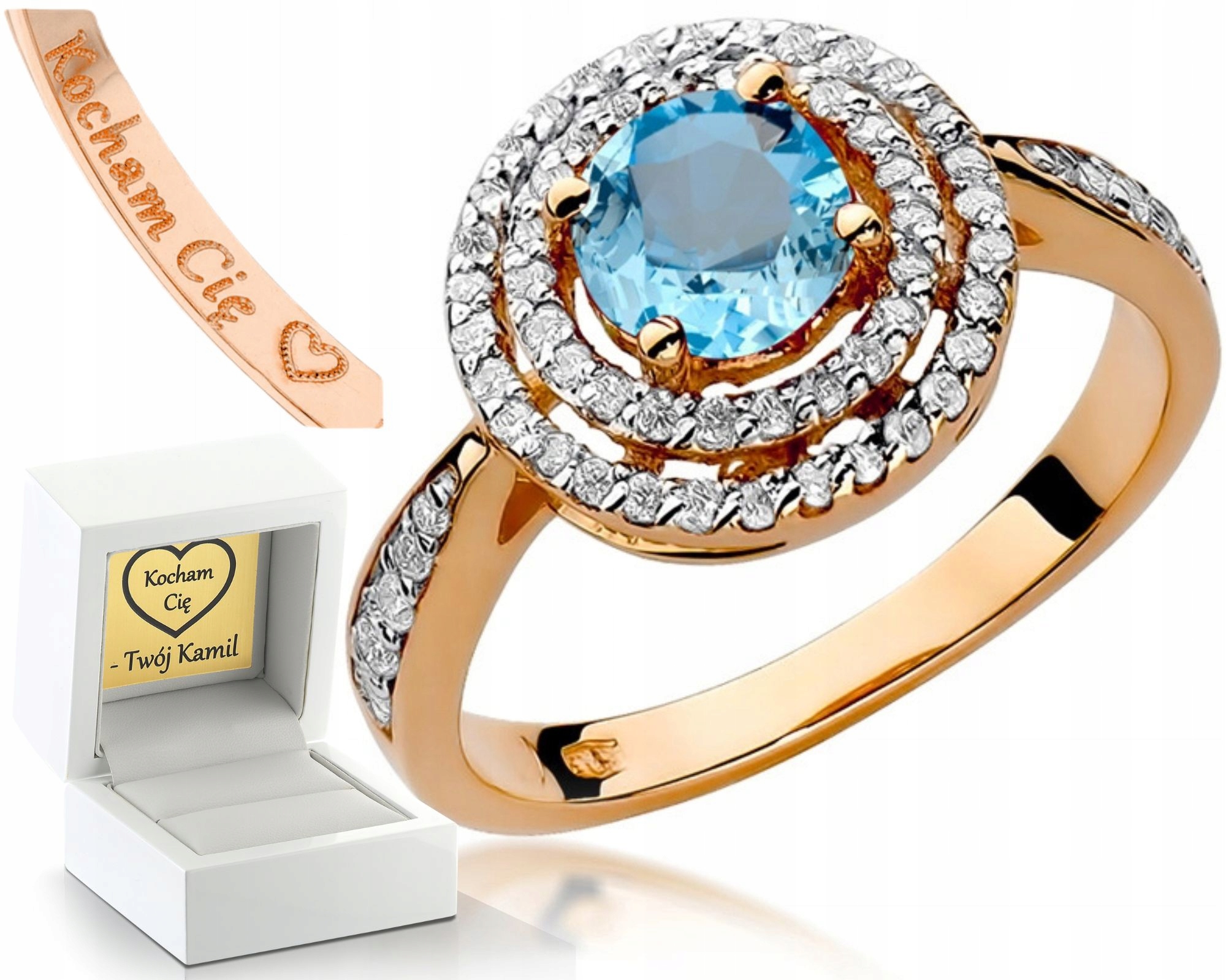 Růžové Zlato Prstýnek Topaz Brilianty 0,38 Ct