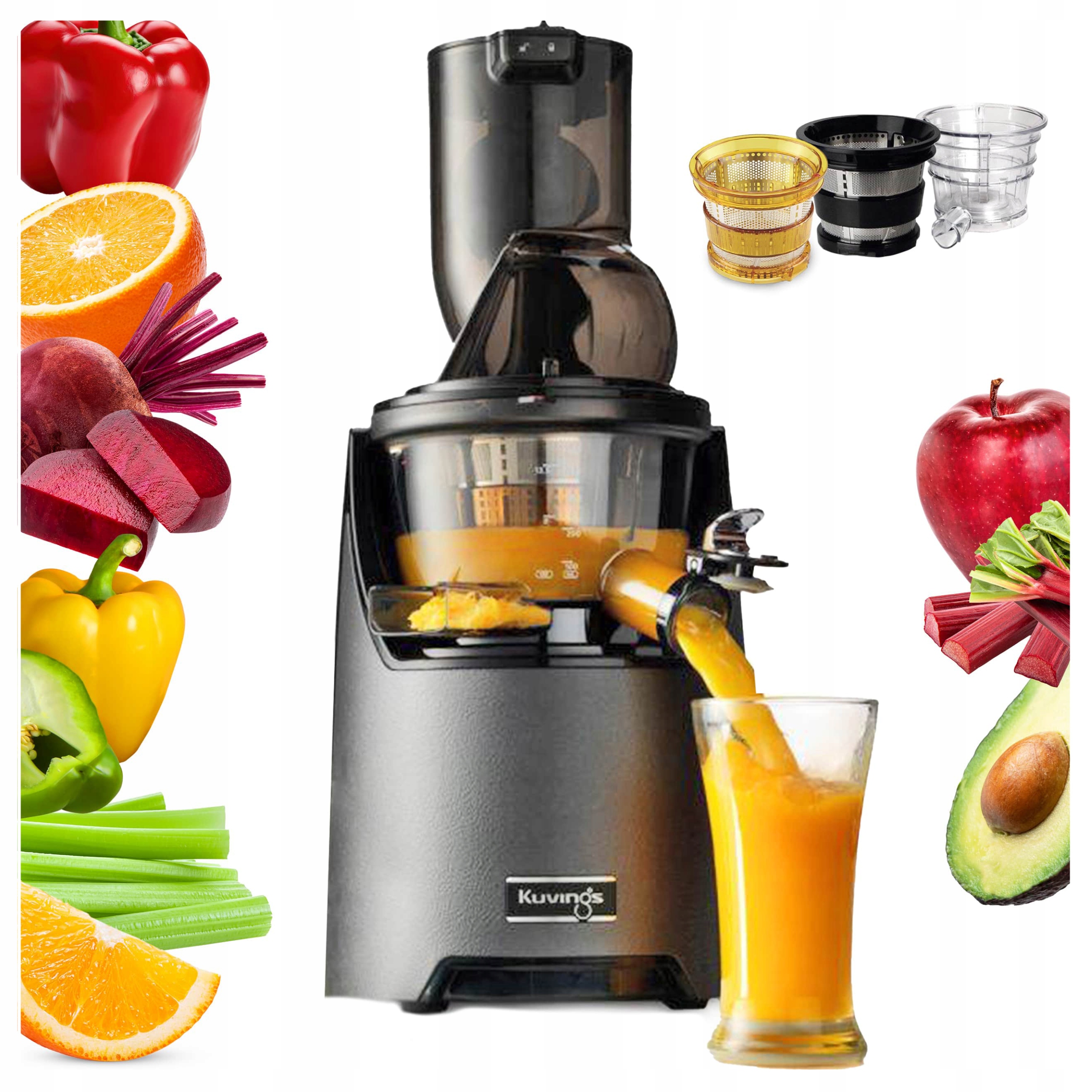 Kuvings EVO820 Plus Pomalý Odšťavňovač Na Šťávu Z Zeleniny 3 Síta
