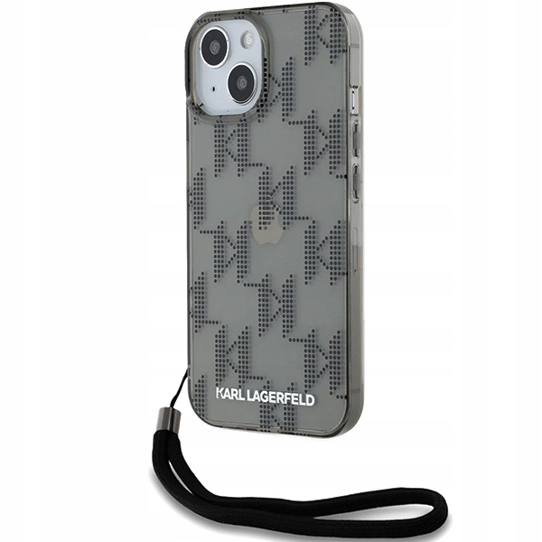 Pouzdro kryt Karl Lagerfeld IML Mono Kl Pattern & Cord pro iPhone 15 14 13 černé