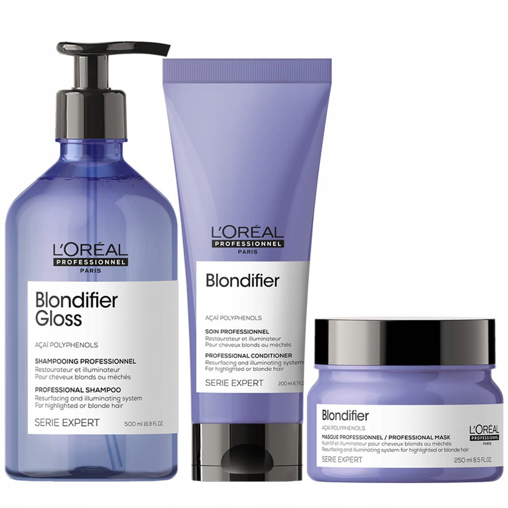 Loreal Blondifier Gloss włosy blond szampon 500ml odżywka 200ml maska 250ml-Zdjęcie-0