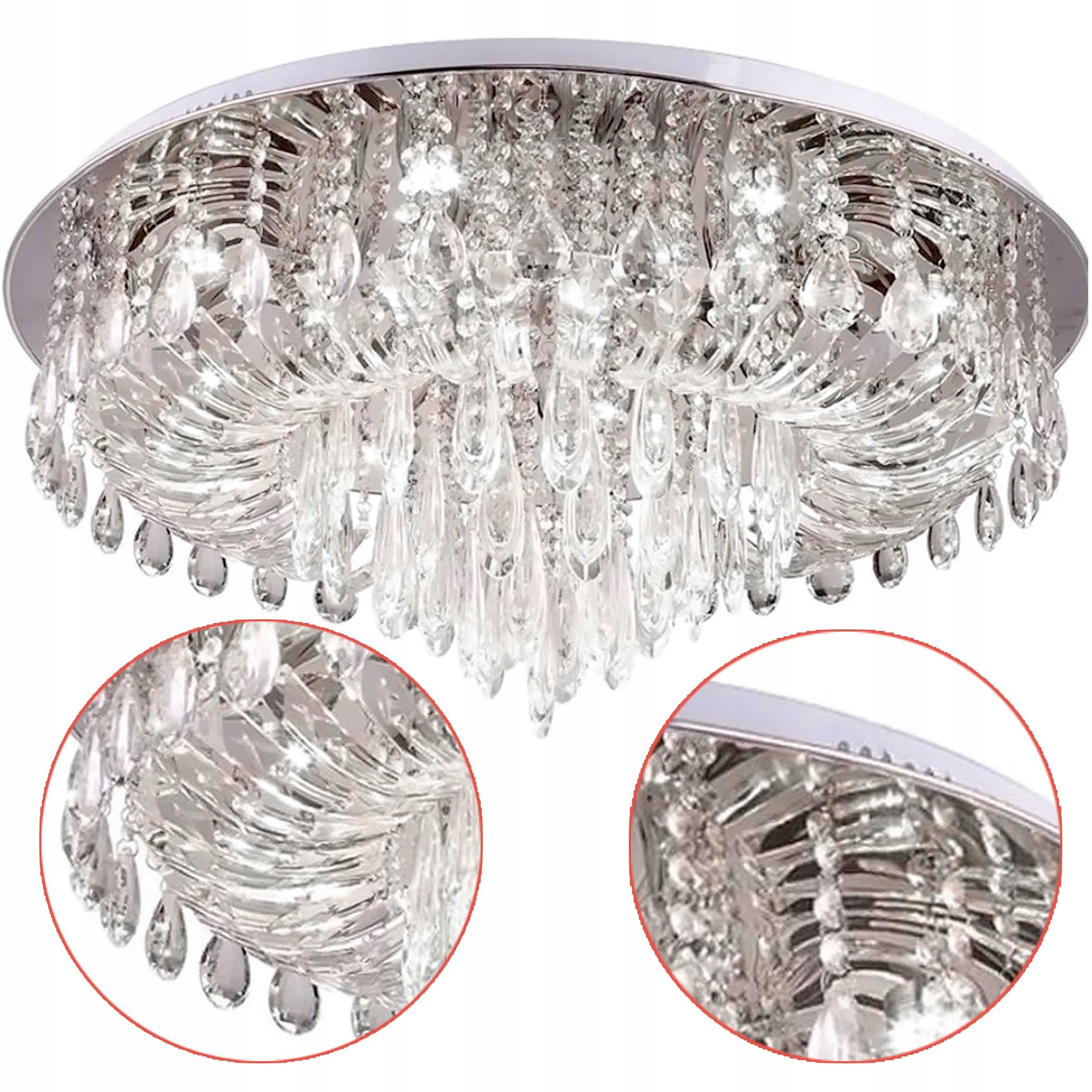 Stropné Svietidlo S kryštálmi Okrúhly 50 cm Chróm Zrkadlová stropná lampa do obývačky