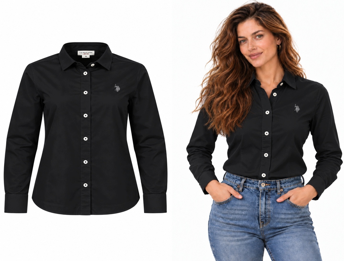 U.s. Polo Assn. Dámská Košile Černá Bavlněná Ležérní Na Každý den Módní