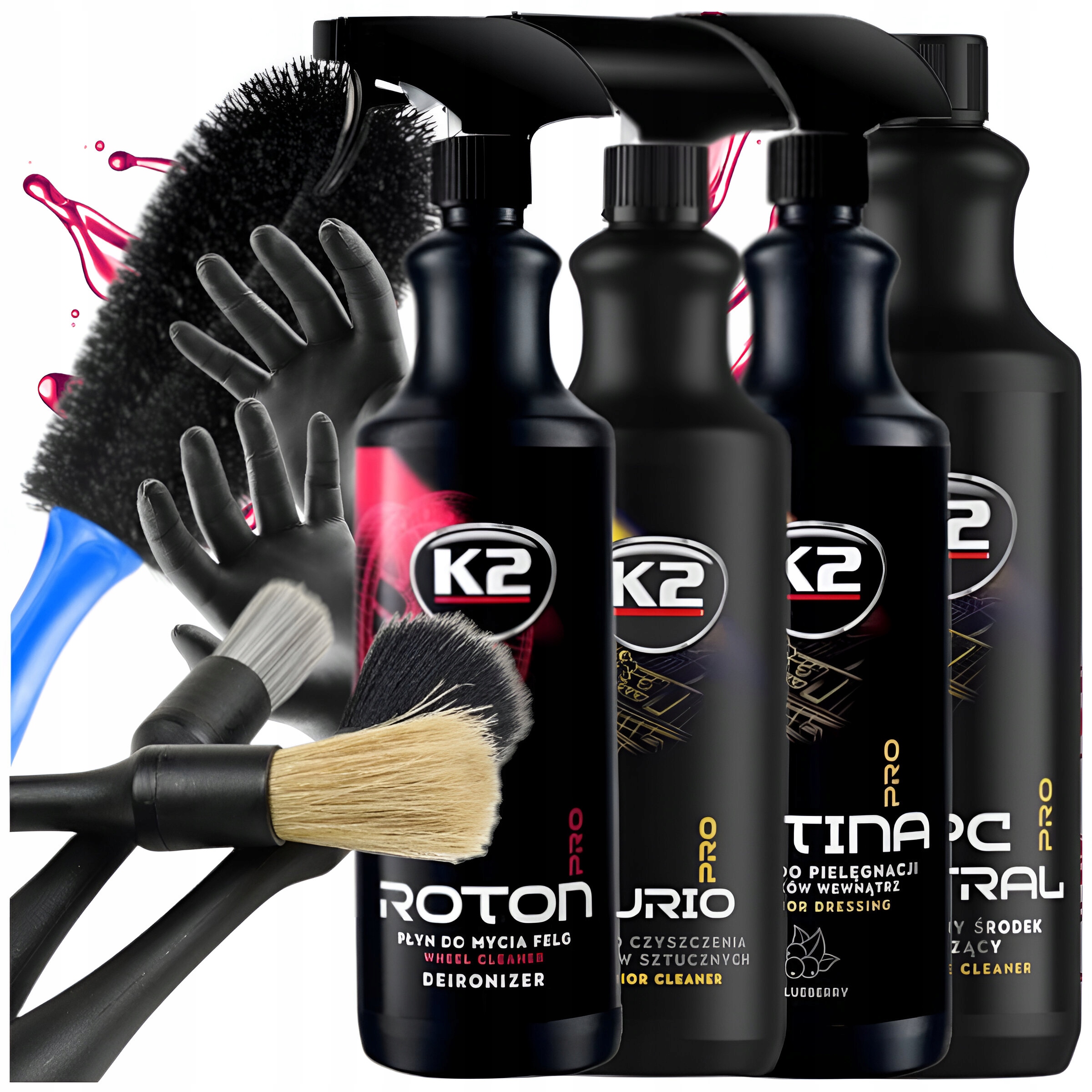 K2 Roton Pro Krvavý Ráfek Purio Apc Satina Štětce Detailing Kartáč Sada