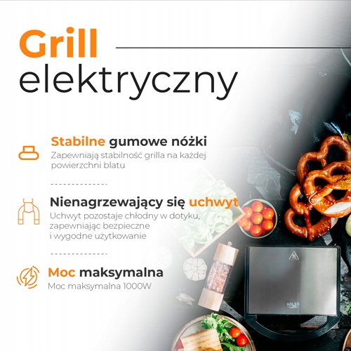 Grill Elektryczny Adler AD 3068 Nieprzywierający 750W Czarny