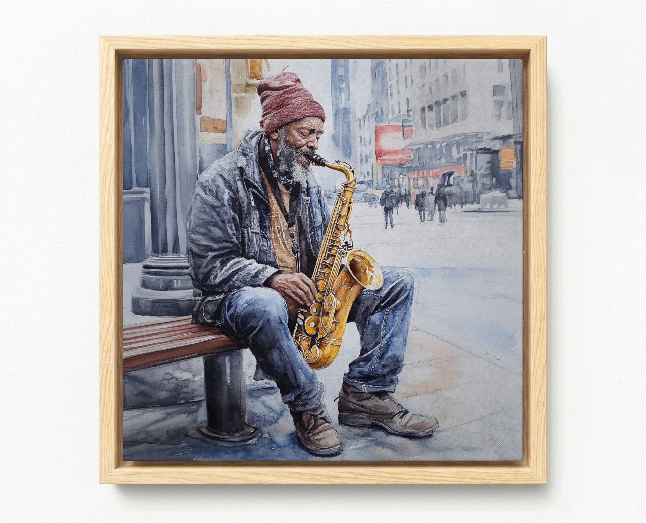 Obraz Rama American Box Muž Hudba Saxofón Ulica Mesto Nyc 60x60