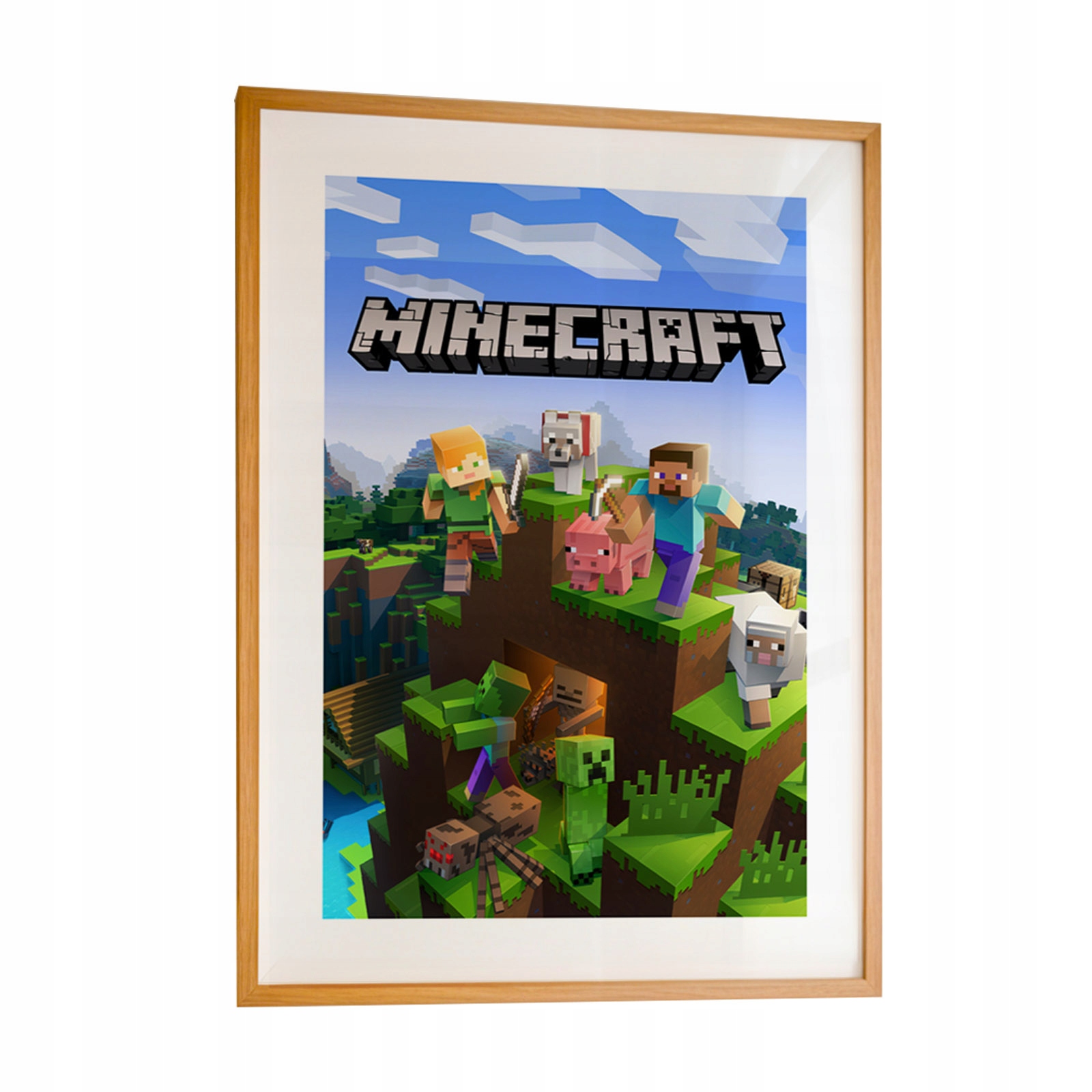 Gyerek poszter A3 Minecraft + Fa keret Natúr 42 x 30 cm