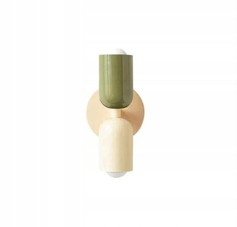 Kinkiet ścienny dwupunktowy zielony kremowy bauhaus boho mid century salon