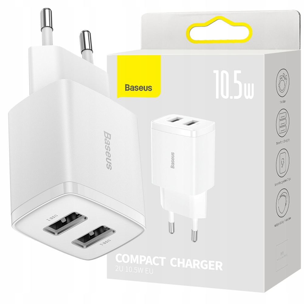ŁADOWARKA SIECIOWA MOCNA 2x USB 10.5W 2A BASEUS
