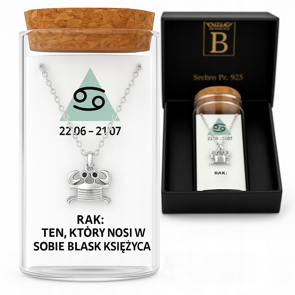 Stříbrný dámský náhrdelník v láhvi znamení zvěrokruhu rak stříbro o ryzosti 925