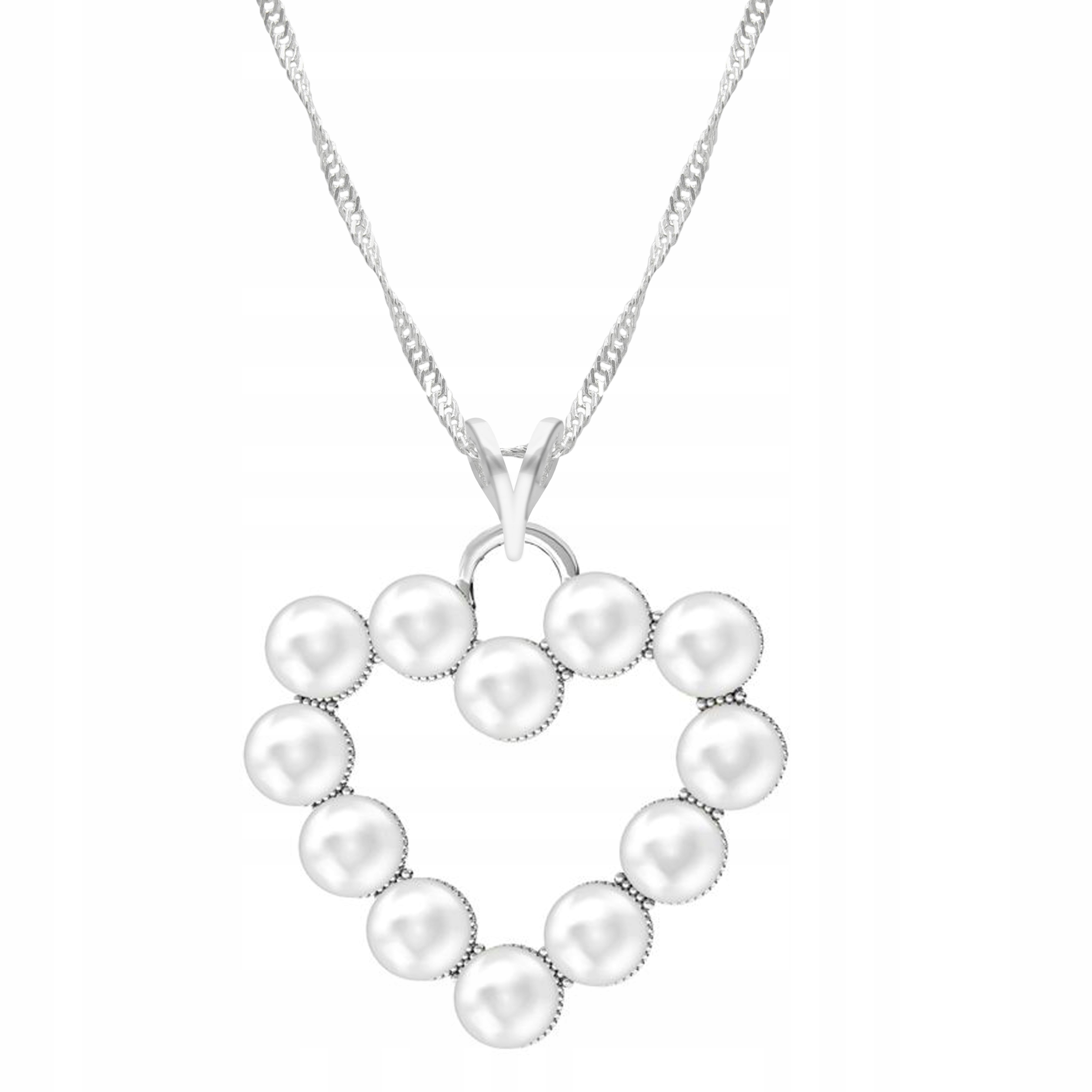 Stříbrný řetízek náhrdelník 925 Srdce s perlami