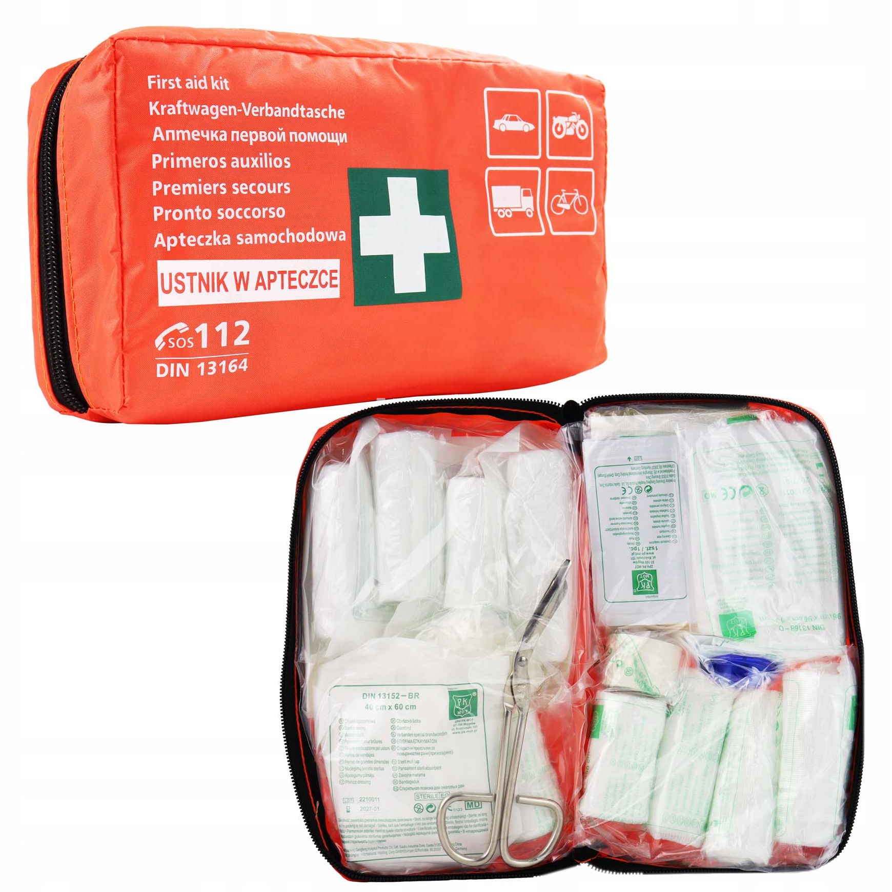 AMiO APTECZKA SAMOCHODOWA auta PIERWSZEJ POMOCY DIN USTNIKIEM WYPOSAŻENIEM