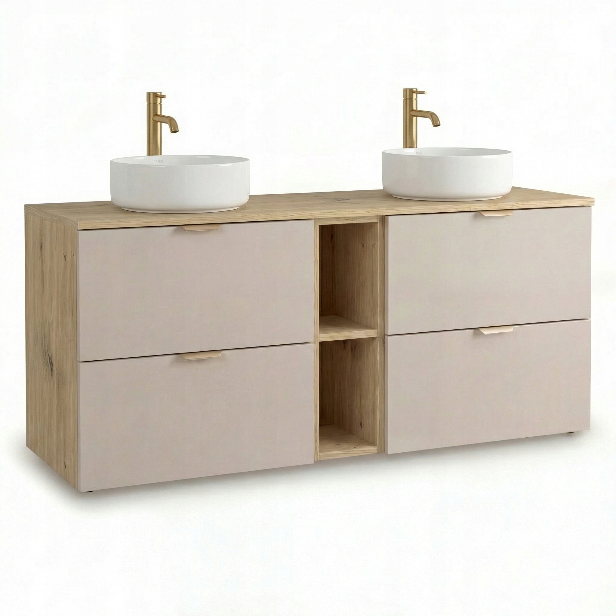 Skříňka pod umyvadlo 140 cm s regálem pro 2 umyvadla Kašmír/Dub artisan Orio