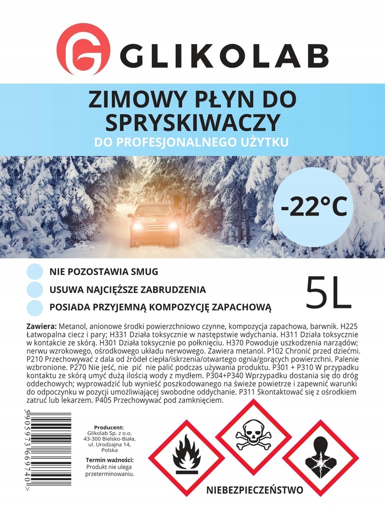 PŁYN DO SPRYSKIWACZY ZIMOWY -22 ZAPACHOWY Pojemność opakowania 5 l