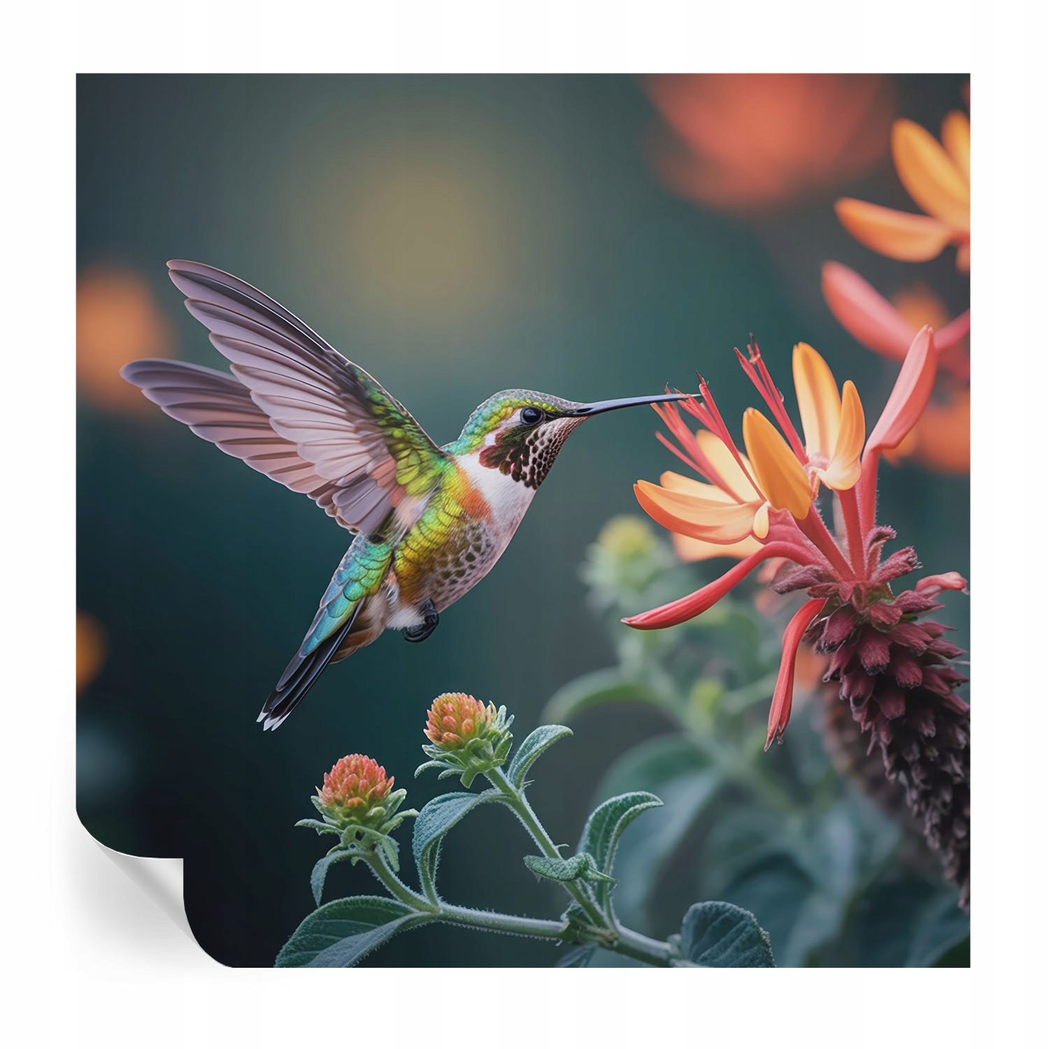 Samolepiaca tapeta na stenu Premium Kolibrík kvety 250 x 250 cm
