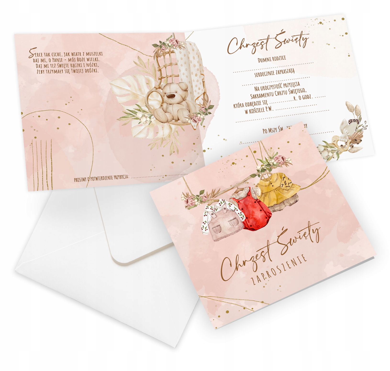 Zaproszenie Chrzest Święty BOHO Rustykalne koperta