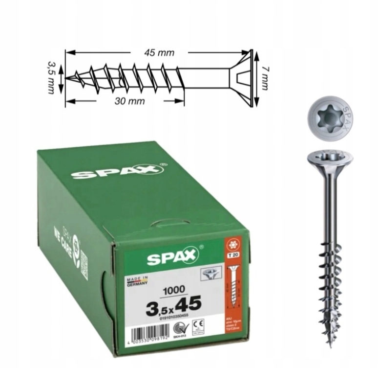 Univerzální šroub do dřeva spax 3,5 x 45 Wirox Txtg 1000 ks