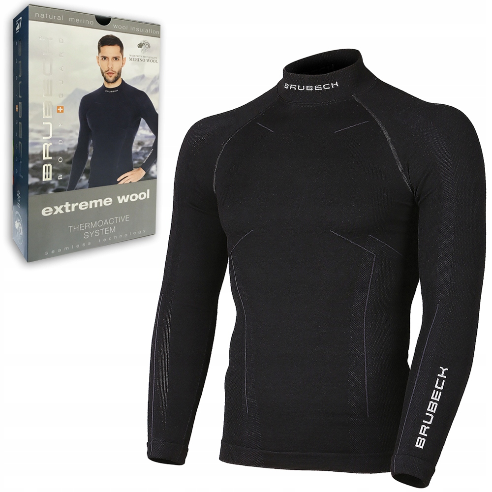 Bielizna termoaktywna męska Bluza Extreme Wool Brubeck Czarna MERINO XXL