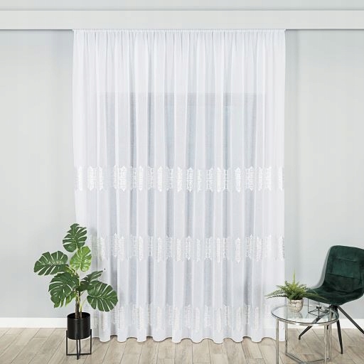 Mliečna Záclona So Strieborným Vzorom 550x210