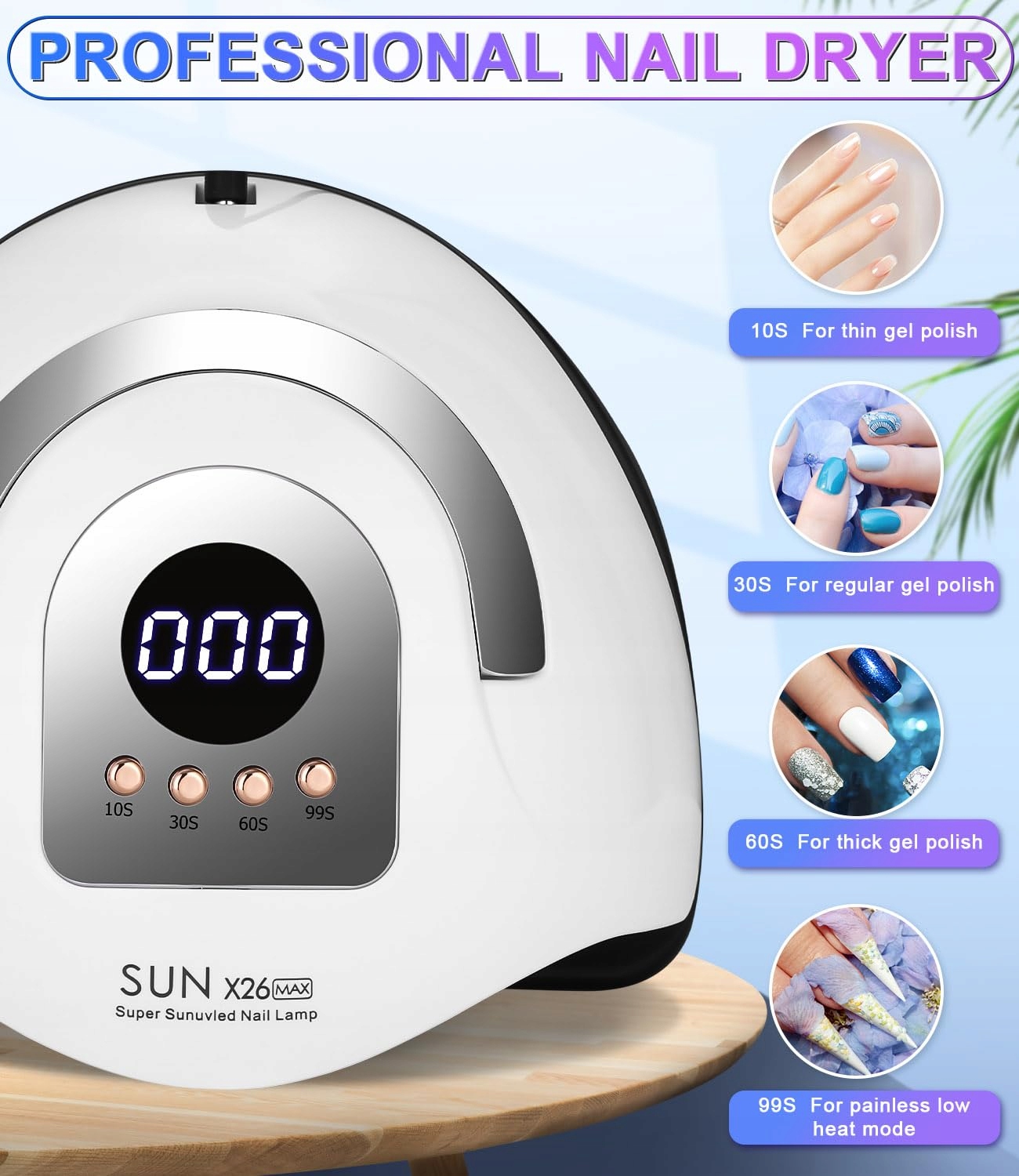 ZAWAER Lampa UV Do Paznokci 380W 81 Diody Czujnik Automatyczny Wyświetlacz — miniatura 5