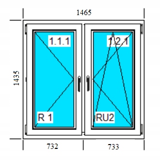 Окна ПВХ 1465X1435 R RU симметричный белый