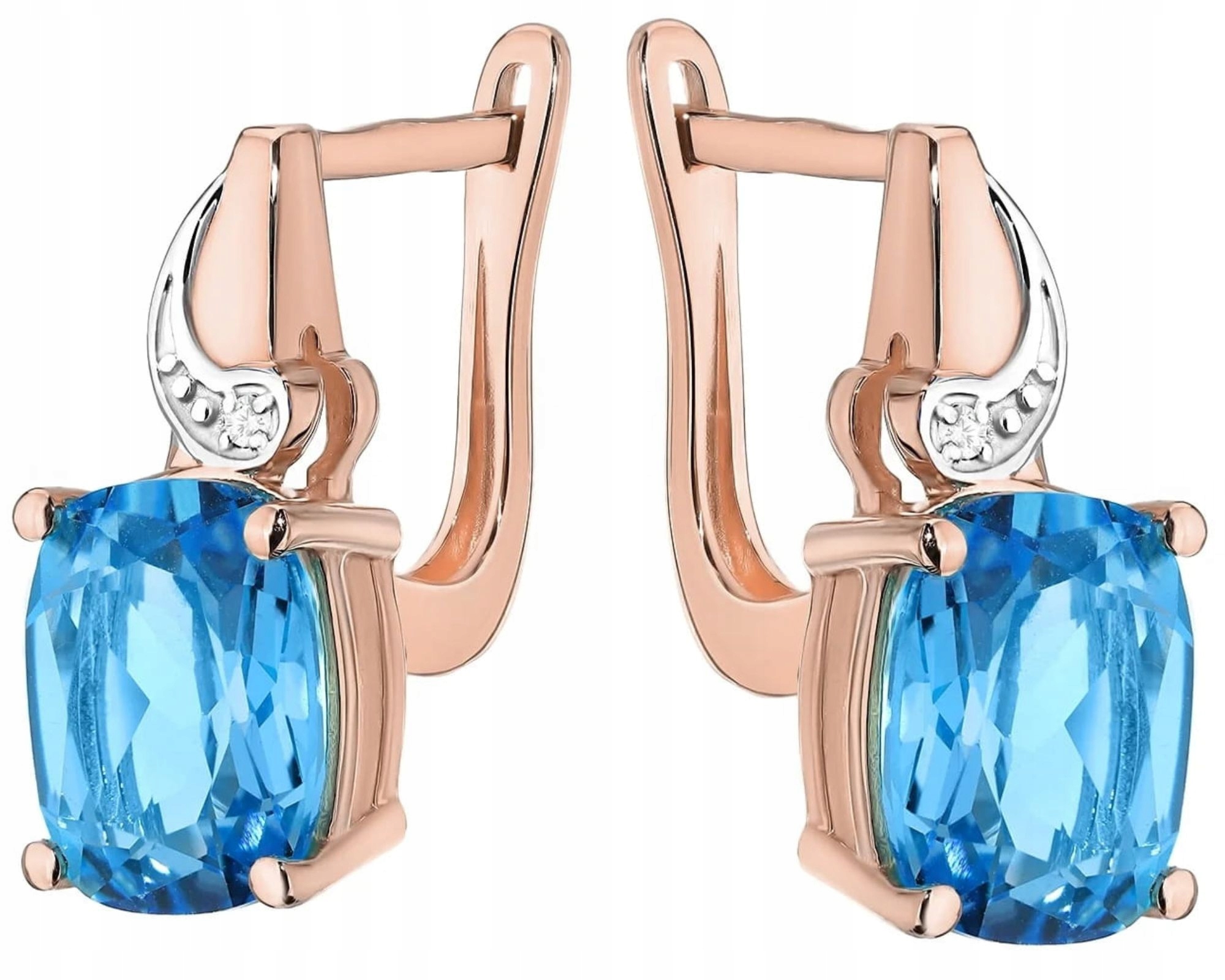 Náušnice S Topazem A Diamanty Růžové Zlato Gravírování 585 Dárek