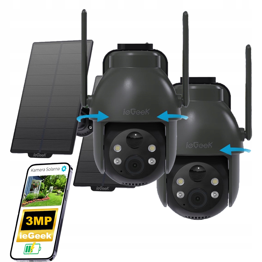 2 kusy Solární otočná kamera 2K 3MPx venkovní bezdrátová 4x Zoom